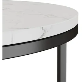 stilvora Couchtisch-Set 2-teilig rund,Wohnzimmertisch mit rutschfesten Fußpads, Beistelltisch mit Metallrahmen und Tischplatte Steinoptik - Schwarz