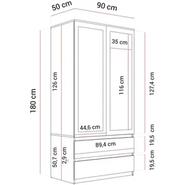 lookway Kleiderschrank HANA SS-90 2-türig 90 x 200 cm Kunststoff Holznachbildung Weiß