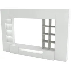 Dmora Wohnzimmermöbel Iago, TV-Ständer Wohnzimmer-Set, Mehrzweck-Wohnzimmermöbel, 100% Made in Italy, cm 290x40h192, glänzend weiß und Zement