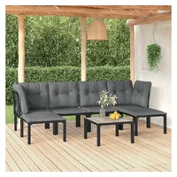 vidaXL 7-tlg. Garten-Lounge-Set Schwarz und Grau Poly Rattan