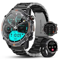 WalkerFit Smartwatch Herren mit Metallband, 1.43" AMOLED Always-On Display Fitnessuhr mit Telefonfunktion, 410mAh Batterie, Wasserdicht Armbanduhr, Schrittzähler/Pulsmesser für Android iOS