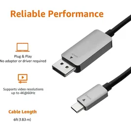 Amazon Basics USB-C-auf-DisplayPort-Kabel, Aluminium, 1.8 m, Grau
