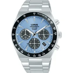Chronograph LORUS, silberfarben, hellblau, Armbanduhren, Herren, Armbanduhr, Solar, Herrenuhr, Edelstahlarmband, Datum, Stoppfunktion
