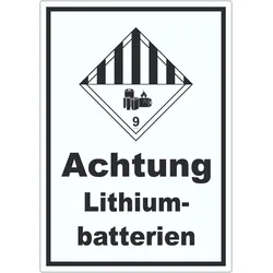 Aufkleber Achtung Lithiumbatterien Gefahrgutklasse 9a A4 (210x297mm)