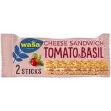 Wasa Sandwich Tomato & Basil 24x40g | Sandwich-Knäckebrot-Snack aus Weizenmehl mit einer Füllung aus Käse, Getrockneten Tomaten & Basilikum, je 2 Sticks, Perfekt für unterwegs