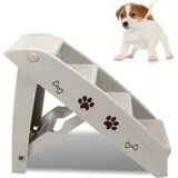 TolleTour Klappbar Hundetreppe 4 Stufen Haustiertreppe Tiertreppe Hunderampe mit Rutschfesten Matte Für Haustiere bis zu 75 kg Kunststoff