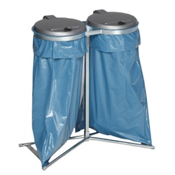 VAR Doppel Abfallsammler stationär, für zwei mal 120 Liter Abfallsäcke, verzinkt, KS-Deckel silber