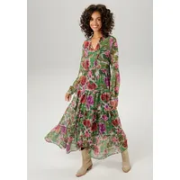 Aniston CASUAL Maxikleid Blumendruck Grün/Lila/Rot 38