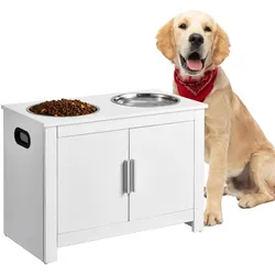 VEVOR Hunde Schrank Futterstation Erhöhter Hundenapf Stauraum 2 Näpfe 60x30x44cm