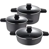 SAN IGNACIO Bistro | Kochset | Set mit 3 Kochtöpfen von 20, 24 und 28 cm Durchmesser und Glasdeckel | Aus Aluminiumguss | Kochtopfset | Für Alle Herdarten geeignet