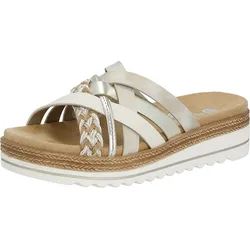 Keilpantolette REMONTE, Damen, Gr. 42, gold (beige, goldfarben), Lederimitat, modisch, Schuhe, Keilabsatz, Schlupfschuh, Sommerschuh in veganer Verarbeitung