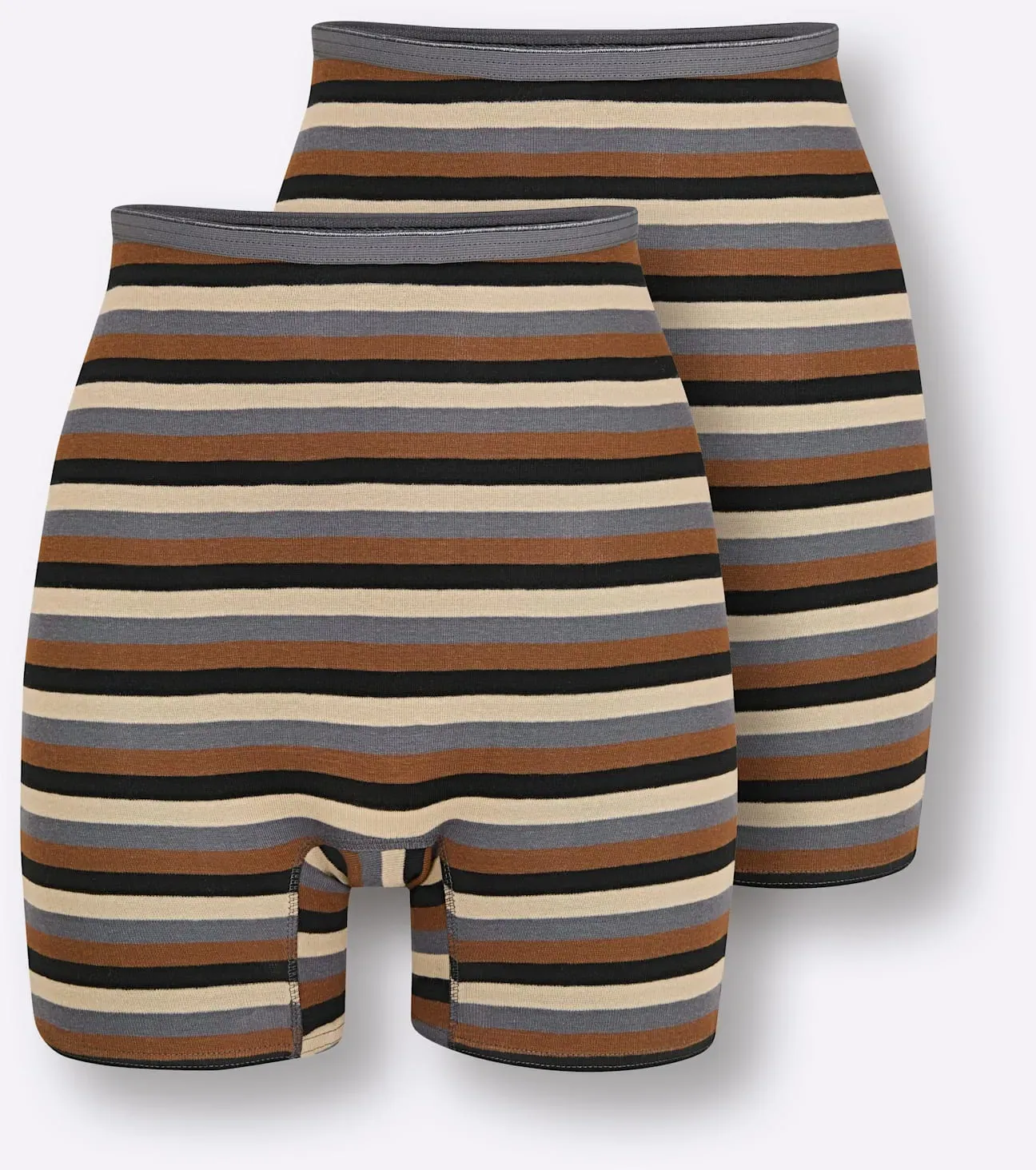 Lange Unterhose WÄSCHEPUR, Damen, Gr. 52, 2 Stk., anthrazit, geringelt, 75% Baumwolle, 25% Polyester, Unterhosen Lange Unterhose