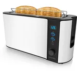 Arendo - Toaster Langschlitz 2 Scheiben - Defrost Funktion - 1000W - Doppelwandgehäuse - Integrierter Brötchenaufsatz - Bräunungsgrade 1-6 - Display mit Restzeitanzeige - Edelstahl weiß