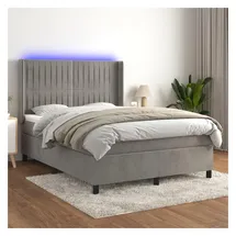 vidaXL Boxspringbett mit Matratze & LED Hellgrau 140x200 cm Samt