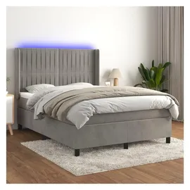 vidaXL Boxspringbett mit Matratze & LED Hellgrau 140x200 cm Samt