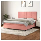 Lattenrost mit Matratze, Rosa, 180 x 200 cm, Samt, Plattform, mit Lattenhalter, einfache Montage, für Schlafzimmer, Erwachsene