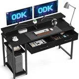 LuxusKollektion ODK Schreibtisch mit Regalen und Schubladen, Computertisch mit Monitorständer, Bürotisch mit Bücherregal 120x50x87cm Schwarz