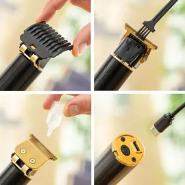 InnovaGoods Wiederaufladbarer Haarschneider T-Form, 3 Geschwindigkeiten, LCD-Display, Inkl. 6 Kämme & USB-C, Wasserdicht, Schwarz Golden, Kunststoff