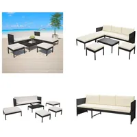 vidaXL 6 tlg. Garten Lounge Set mit Auflagen Poly Rattan Schwarz - Gartenmöbelset - Gartenmöbelsets - Gartensofa - Gartensofas - Schwarz