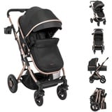 KIKKABOO Kinderwagen Scarlett 2 in 1 umbaubar, Fußabdeckung, Wickeltasche, Korb schwarz