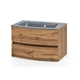 Held Möbel Waschtisch Salerno 80 cm Wotaneiche, graues Glasbecken