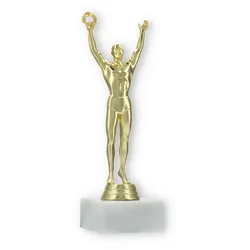 Pokal Kunststofffigur Sieger gold auf weißem Marmorsockel 21,6cm