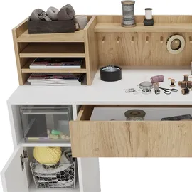 Vicco Schreibtisch Basteltisch XL 126.8 x 50 cm, Weiß Sonoma mit Regale, Schubfach
