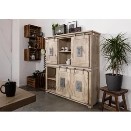 Massivmoebel24 Highboard 150 x 160 x 45 cm Beige / Weiß