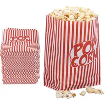 Relaxdays Popcorntüten, 48er Set, gestreift, Retro-Optik, Kino, Filmabend Zubehör, Papier, Popcornbehälter, rot/weiß
