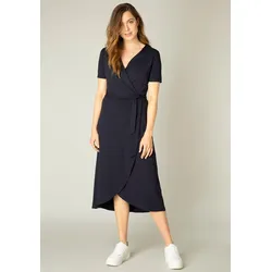 Wickelkleid BASE LEVEL "Yvie", Damen, Gr. 48, N-Gr, blau (navy dunkelblau), Jersey, Obermaterial: 94% Viskose, 6% Elasthan, unifarben, feminin, figurumspielend ca. Mitte Wade, V-Ausschnitt, Kurzarm abgesteppt, Kleider, In bequemer, elastischer Qualität