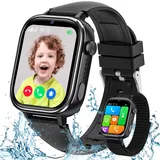 4G Smartwatch Kinder, IP68 Wasserdicht Smartwatch Kinder mit GPS, Telefon, Videoanruf, Voice Chat, SOS, Schulmodus, Schrittzähler, Wecker, Schlafen, Kinderuhr Mädchen und Jungen 3-14 Jahren Schwarz