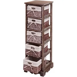 Mendler Regal Kommode mit 5 Korbschubladen 90x25x28cm, Shabby-Look, Vintage ~ braun