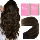 YoungSee Echthaar Tressen Braun Ombre Tressen Echthaar zum Einnahen Braun Ombre Haartressen Echthaar 35cm Weave Extensions Weft Extensions Echthaar Tressen Remy Echthaar Tressen 70g #2/2/6