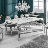 Riess Ambiente riess-ambiente Design Esstisch MODERN BAROCK 180cm weiß chrom Glasplatte Marmor Edelstahlbeine Esszimmertisch Konferenztisch Tisch