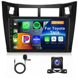 Hodozzy 2G+64G Android Autoradio für Toyota Yaris 2005-2011 Carplay Android Auto Mirror Link, 9 Zoll Touchscreen Bildschirm Mit GPS Navi WiFi Bluetooth FM RDS HiFi,Rückfahrkamera Radio für Toyota