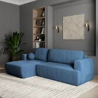 Masseno Ecksofa SENTI P L-S mit Schlaffunktion L-Form, Sofa mit Bettkasten, Wohnzimmersofa, Couch, Soffa, Bettsofa, Couchgarnitur- Blau, POSO 05 - Blau