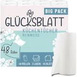 Glücksblatt Küchentücher, 48 Rollen á 45 Blatt, 3-lagige Küchenrollen, 100% Zellstoff, nachhaltig, saugstarke Haushaltsrollen, Allzwecktücher, Papiertücher, Papierhandtücher, Küchenpapier