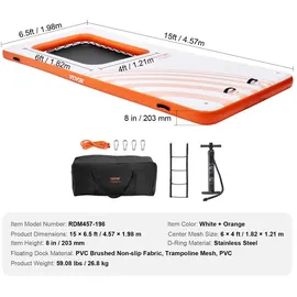 Vevor Aufblasbares Schwimmdock 4,57x1,98m Dockplattform mit 1,21x 1,82m Trampolinnetzpool Wassermatte mit schwimmender Plattform und tragbarer