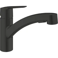 Grohe Start, Küchenarmatur 2 Strahlarten (Wasserhahn Küche mit ausziehbarer Brause, 90° schwenkbar, wassersparend dank variabler Mengenbegrenzung, werkzeugfreie Spülbecken-Montage), schwarz, 305312431