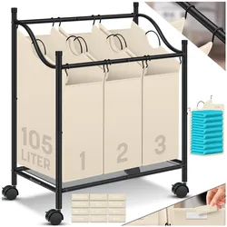 KESSER® Wäschekorb Wäschesammler Wäschesortierer mit abnehmbaren Stofftaschen   Wäschebox mit 12 Waschhinweisen 360° Rollen mit Bremse Wäsche-Sortiersystem Wäschewagen