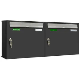 AL Briefkastensysteme Basic 2er Briefkasten RAL 7016 Anthrazit inkl. Zeitungsfach