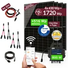 Balkonkraftwerk 1720W Komplettset mit 4 x 430W Bifalzial Module Glas-Glas der Marke Sunova Solar, Steckdose, APsystems Wechselrichter, 5 Meter Schutzkontakt-, 4 x 2 Meter DC-Kabel, 2 x Adapter Paar...