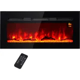 HOMCOM Elektrokamin mit LED Flammeneffekt,1800 W Wandkamin in 3 Farben mit 5 Helligkeitsstufen, Elektrischer Kamin mit Fernbedienung, Touchscreen, Wandmontage, Schwarz   Aosom