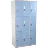 MCW Schließfach Preston T829, Schließfachschrank Wertfachschrank Spind, Metall 9 Fächer, blau