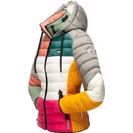 Navahoo Damen Steppjacke leichte Übergangsjacke mit Kapuze im Colourblocking Stil Lulana Multikulti