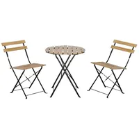 Outsunny Bistroset Klappbar Gartenset Balkonset Bistrotisch mit 2 Stühlen Gartenmöbel Metall Kiefernholz Natur