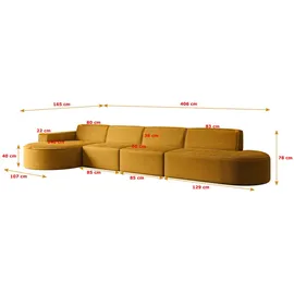 altdecor Ecksofa in L-Form Corner Sofa Bett Eckcouch Couch Wohnlandschaft Cauchsofa MARI-L3-406x165x78 cm Senfgelb