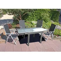 Garten Möbel Tisch Sitz Gruppe Veranda Balkon Lola Glas 4-Sitzer 5-teilig grau