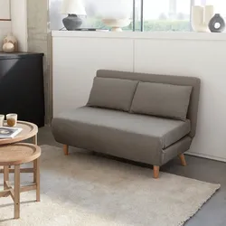 Stoffsofa - Guesta - 2-Sitzer, skandinavischer Stil, Füße aus dunklem Holz, Hellgrau, Bank, verstellbare Rückenlehne