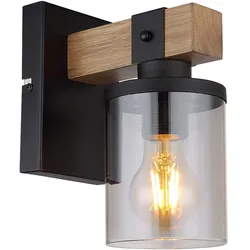 Wandlampe Wandleuchte Wohnzimmerlampe Flurleuchte rauchfarben Holz, Metall Glas, 1x E27, BxH 10x22,5 cm